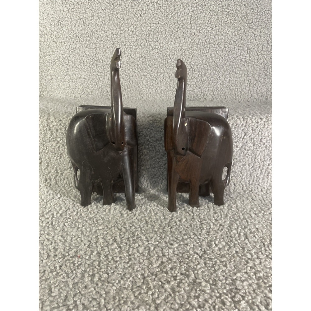 Vintage Handcarved Wooden‎ Elephant Bookends